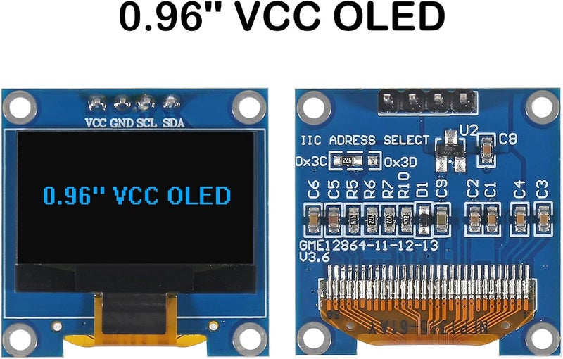 XIITIA 6pcs 0.96 inch OLED IIC I2C Display Module SSD1306 128x64 LCD Screen Driver with 30pin Dupont Cables for Arduino Projects(Blue/VCC Screen) - Image 2